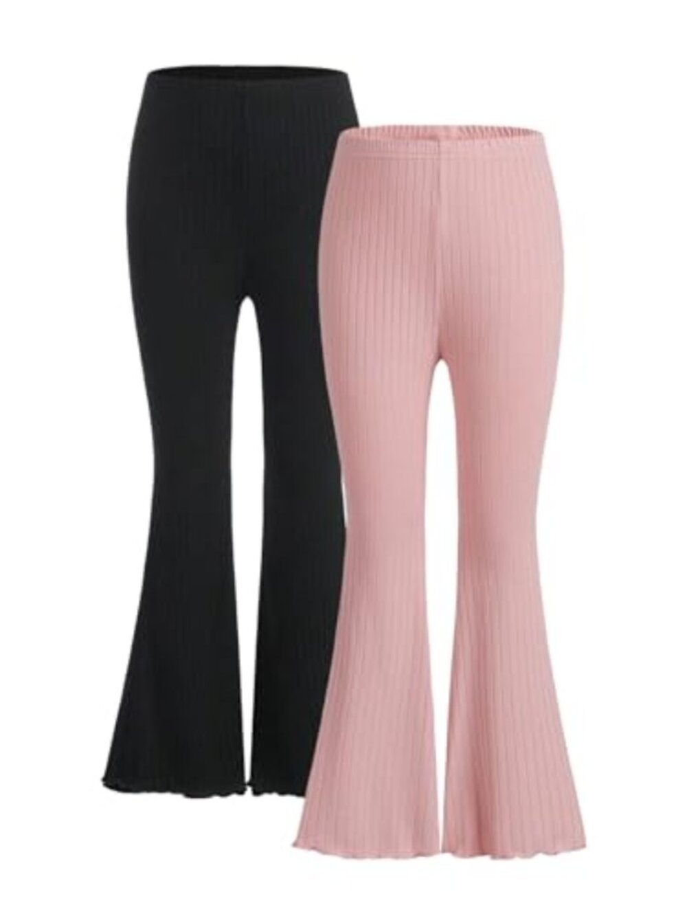 Girls 2 Piece Ribbed Knit Pants Set High Waist Flare Bell Bottom Casual